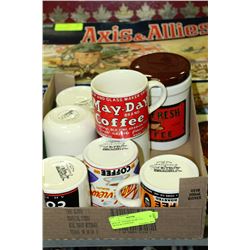 BOX OF  YESTER YEAR  COFFEE MUGS & CANISTER