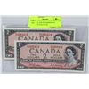 Image 1 : GEM UNC 1954 $2 BANKNOTES CONSECUTIVE S/N X2