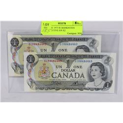 GEM UNC 1973 $1 BANKNOTES CONSECUTIVE S/N X2