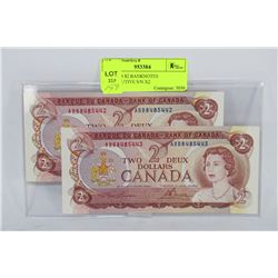 UNC 1974 $2 BANKNOTES CONSECUTIVE S/N X2