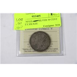 SCARCE NFLD 1898 SILVER 50 CENT ICCS CERTIFICATE