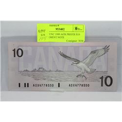 SCARCE UNC 1989 ADX PREFIX $10 REPLACEMENT NOTE