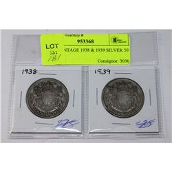 LOW MINTAGE 1938 & 1939 SILVER 50 CENT X2