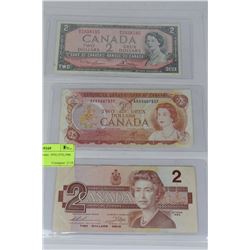 CANADIAN $2.00 NOTE X3