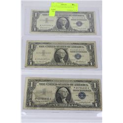1957  US $1 BLUE SEAL SILVER CERTIFICATES  X3