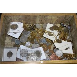COLLECTIBLE BOX FILLED WITH COINS FROM ALL OVER