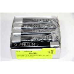 PACK OF 10 SUPERSLIM REFILLABLE BUTANE LIGHTERS