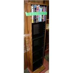 TALL WOOD DVD RACK WITH DVD'S