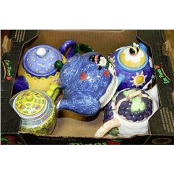 BOX OF VARIOUS LARGE TEAPOTS