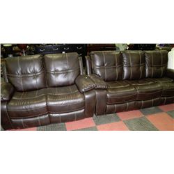 NEW CHOCOLATE BROWN LEATHER RECLINING SOFA AND