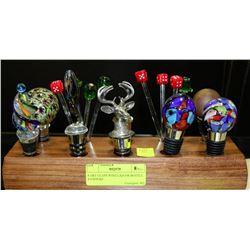 8 ART GLASS WINE/LIQUOR BOTTLE STOPPERS