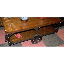 NEW RAILROAD STYLE WOOD AND METAL COFFEE TABLE