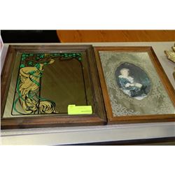 ESTATE WOOD FRAMED PICTURE AND MIRROR