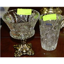 PINWHEEL CRYSTAL FOOTED BOWL WITH VASE