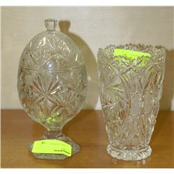 ESTATE CRYSTAL VASE WITH LIDDED DISH