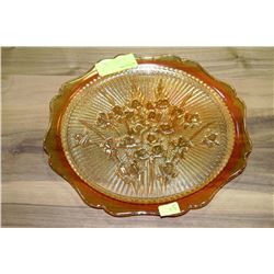 CARNIVAL GLASS IRIS AND HARRINGBONE DISH