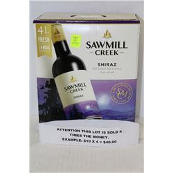 4 LITRE BOX SAWMILL CREEK SHIRAZ RED WINE 12.5% X4
