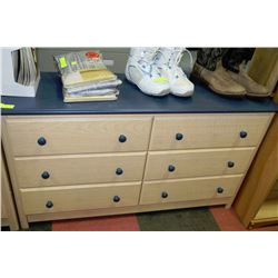 NEW 2 TONE WOOD TONE AND BLUE 6 DRAWER DRESSER