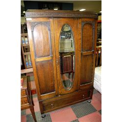 ANTIQUE FUMED OAK OVER 100 YEARS OLD ARMOIRE