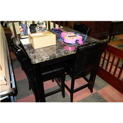 FAUX  MARBLE BAR HEIGHT TABLE AND 4 LEATHERETTE