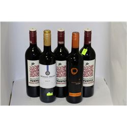 FIVE ASST 750ML BOTTLES RED WINE
