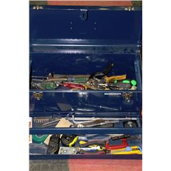 BLUE METAL TOOL BOX WITH CONTENTS