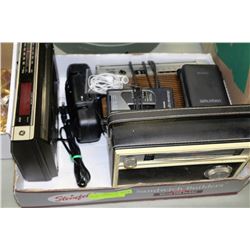 BOX OF OLD RADIOS AND TAPE PLAYERS