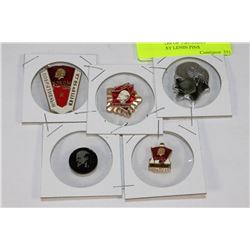 COLLECTION OF 5 RUSSIAN COMMUNIST LENIN PINS