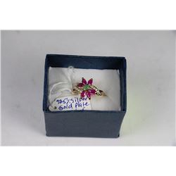 .925 SILVER GOLD PLATED NATURAL RUBY, EMERALD & CZ