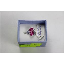 .925 SILVER NATURAL RUBY & CZ RING - SIZE 8