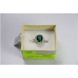 .925 SILVER EMERALD & CZ RING - SIZE 7