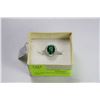 Image 1 : .925 SILVER EMERALD & CZ RING - SIZE 7