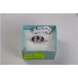 .925 SILVER NATURAL RUBY & CZ RING - SIZE 6.5