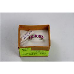 .925 SILVER NATURAL RUBY & CZ RING - SIZE 6