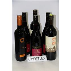 SIX ASSORTED 750ML BOTTLES RED WINE