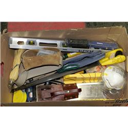BOX OF CARPENTER'S TOOLS INCL. LAZER