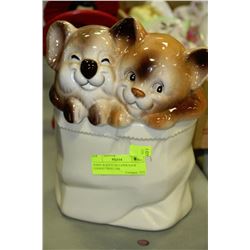PUPPY & KITTY IN PAPER SACK COOKIE/TREAT JAR