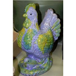 LARGE BLUE CERAMIC ROOSTER
