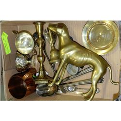 BOX OF BRASS ORNAMENTS