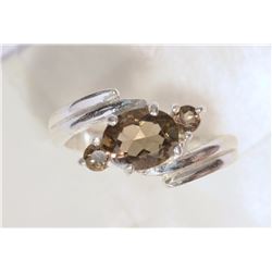 STERLING SILVER SMOKEY QUARTZ RING