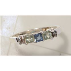 STERLING SILVER GREEN & BLUE SAPPHIRE RING