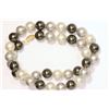 Image 1 : 14K GOLD CLASP BLACK & WHITE SHELL PEARL NECKLACE