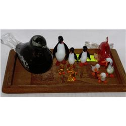 WOODEN TRAY WITH BLOWN GLASS