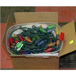 BOX OF CHRITSMAS LIGHTS AND SUPPLIES
