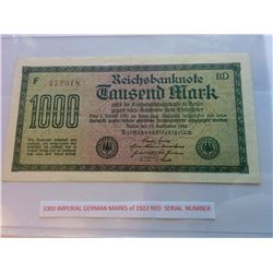 #6-1000 MARK  IMPERIAL GERMAN  1922 BANK NOTE
