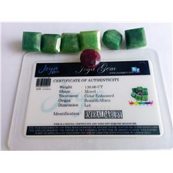 #13-130CT POLISHED EMERALDS & RUBY STONES