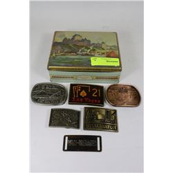 TIN OF 6 BELT BUCKLES