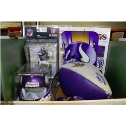 BOX WITH NFL VIKING COLLECTOR'S ITEMS -