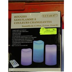 3 PACK OF COLOUR CHANGING CANDLES