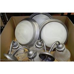 BOX W/3 FLUSH MOUNT CEILING LIGHTS AND